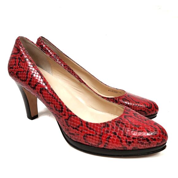 Cole Haan Women's Red Black Snakeskin Leather Pumps Size 8 - Picture 1 of 8